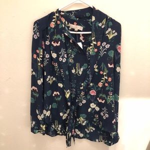 LOFT front tie multicolor floral blouse